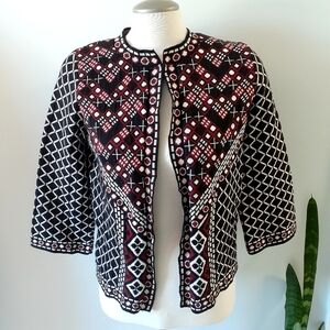 ATMOSPHERE Women's 3/4‎ Sleeve Open Cardigan Sweater Pattern Black Red Small
